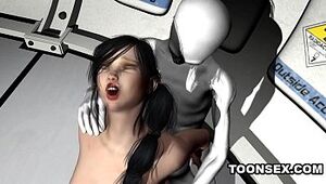 Spectacular 3 dimensional dark haired getting screwed rock hard by an alien
