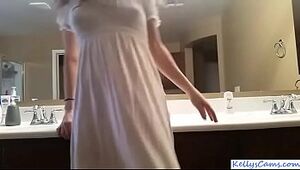 Cam woman railing pinkish fuck stick on douche counter - KellysCams.com
