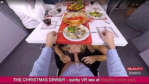 Fellatio under the table on Christmas in VR with fantastic platinum-blonde