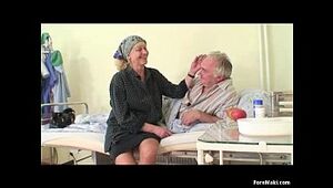 Grannie observes grandfather plows nurse in health center