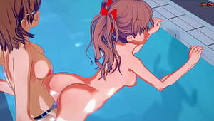 Misaka Mikoto strap dildo boinks Shirai Kuroko in a swimming pool - A Confident Magical Index Hentai.