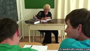 Grandmother threeway lovemaking in the classroom