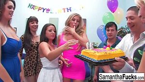 Samantha celebrates her bday with a horny insatiable fuck-fest