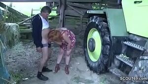 German Mummy Mother and Daddy Tear up Outdoor on farm