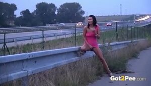 Public Urinating On The Highway For Jaw-dropping Dark haired