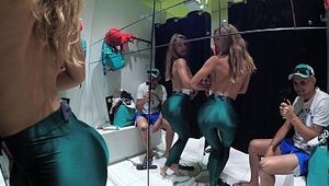 Real casual suck off of an first-timer duo in a fitting room. Sasha Bikeyeva