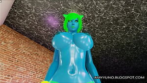 Stunning 3 dimensional Blue Alien Monster Stunner With Phat Mounds In Adult MMO!