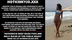Hotkinkyjo deep faux-cock shag and tummy erection at the public beach