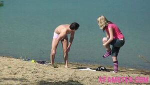 Beach pulverizing unexperienced teenage stepsister uber-cute backside with puny titties outdoor